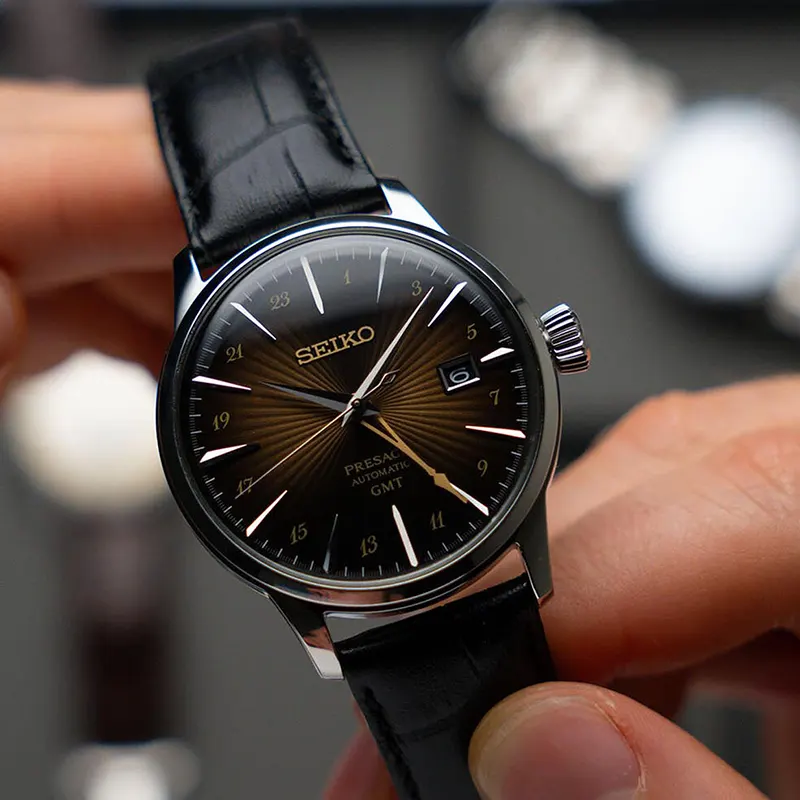 Seiko Presage Cocktail Time GMT complication to Seiko's legendary SKX-style case design- SSK039J1